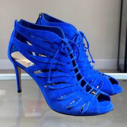 Jimmy Choo Blue Suede Lace Up Keena Sandals Size 39.5
