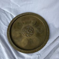  Chinese Serving Tray  Etched Brass Calligraphy  