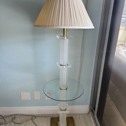 Mid Century Modern Lucite And Brass Floor Lamp 56” Lampshade Included