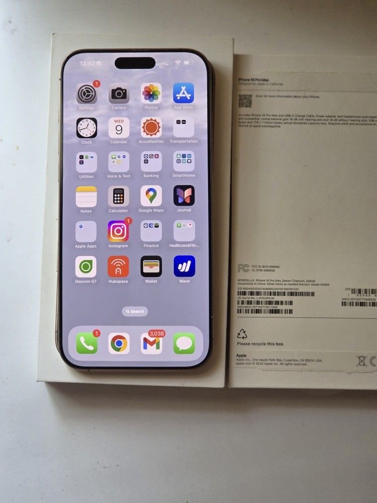 Unlocked IPhone 16 Pro Max 256gb w/Case, Like New, Proof Of Purchase