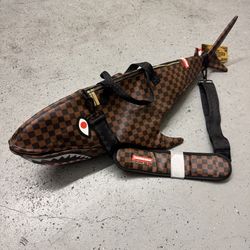 Sprayground Sharks in Paris Brown/Black Checkered Duffle Bag BRAND NEW with Tags