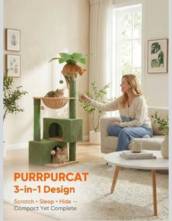 45-Inch Green Cat Tree with 2 Condos for Indoor Cats — Cat Tower with Scratching Posts for Small Cats — Cactus Cat Tree Tower with Hammock and Cat Toy