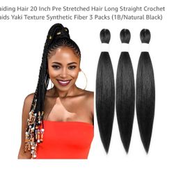 Braiding Hair 20 Inch Pre Stretched Hair Long Straight Crochet Braids Yaki Texture Synthetic Fiber 8Packs