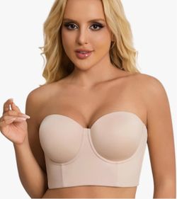 Strapless Bras for Women Push up Bra No-Slip Silicone Strip Hide Back Fat Bra (36B-44DD)