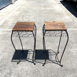 Vintage great condition metal frame wood shelf plant stands