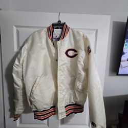 Chicago Bears White Satin Bomber Jacket