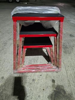 3 Pcs Set Plyometric Jump Box Red 12", 18", 24" with Rectangular Surface, Heavy Duty Steel Step Up Box , Anti-Slip Jump Trainer for Home Gym
