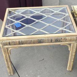 Vintage Rattan and Bamboo Side Table