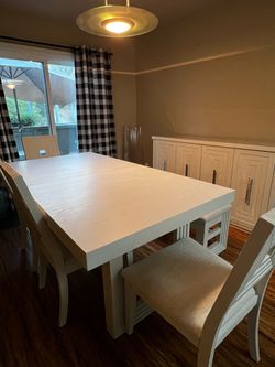Living Spaces Dining Set + Buffet | Table, 4 Chairs, Bench + Leaf