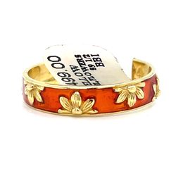 18KT Yellow Gold Red Enamel Flowers Ring 3.80g Size 9.5 182288/15