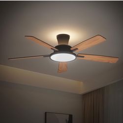 TALOYA Ceiling Fans with Lights and Remote, 52 inch Low Profile Ceiling Fan with Nightlight, Flush Mount, Reversible, 3CCT, Dimmable Black Modern Ceil