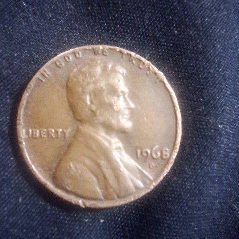 1968 D Penny L In Liberty On Rim And In God We Trust On Rim, Offcertered