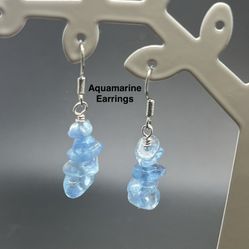 Aquamarine Genuine Chip Stones Handmade Earrings