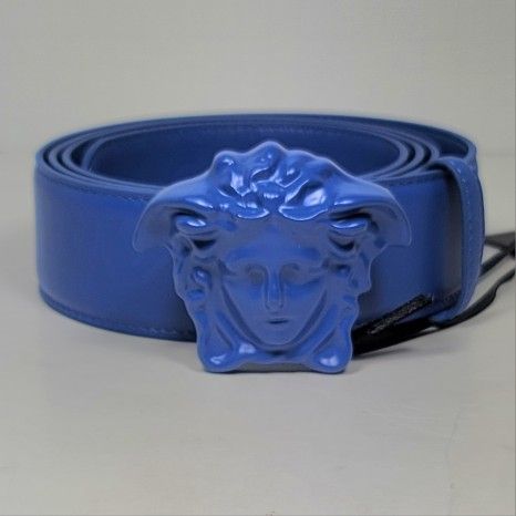 VERSACE La Medusa Buckle Blue Leather Belt - Stunning