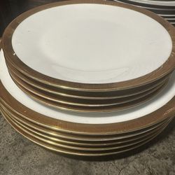 Salad & Dinner Plates White With Gold Rim
