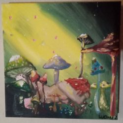 ONE OF A KIND Mushroom Painting, Hand Painted