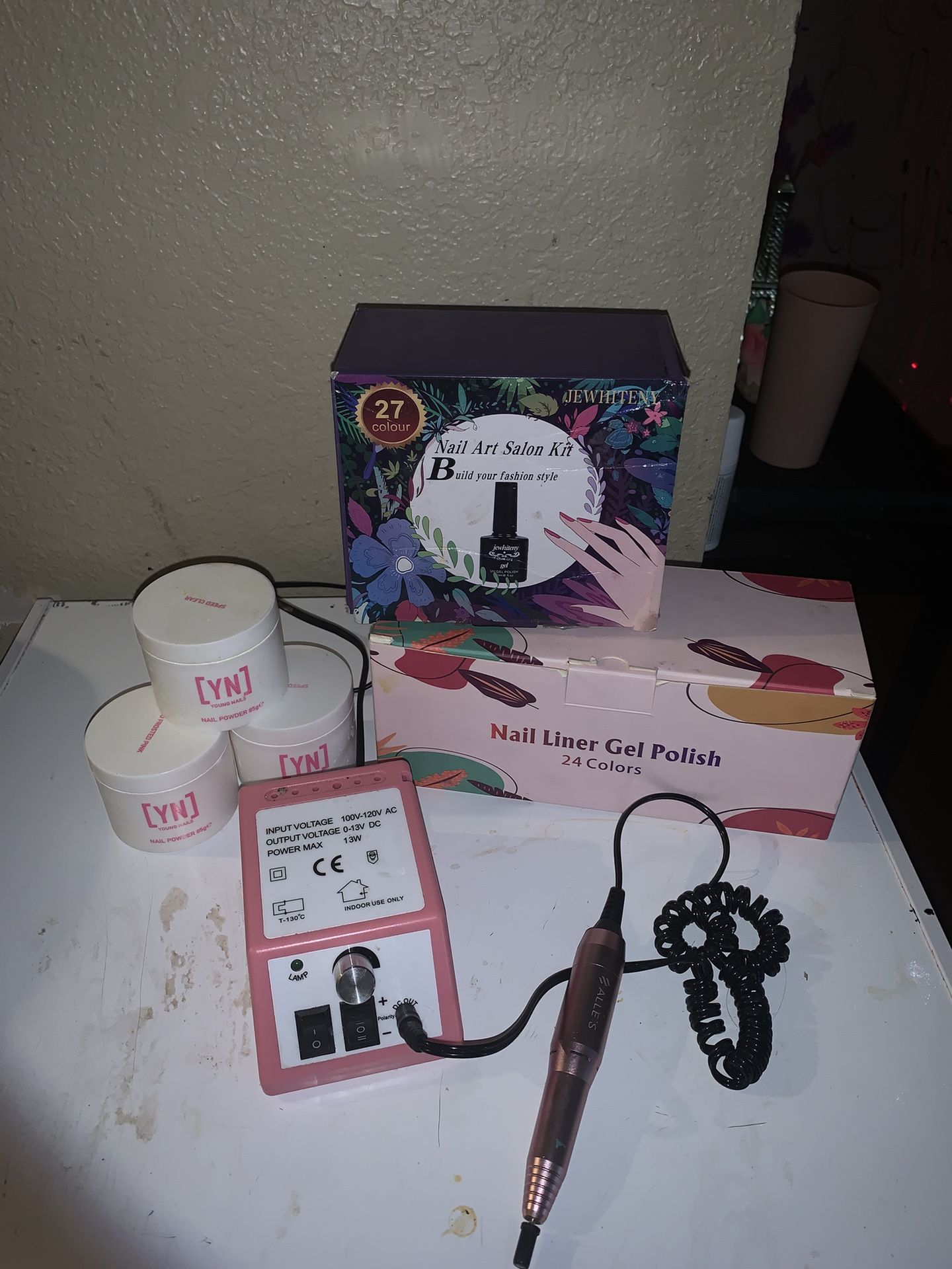 professional nail polish and nail powder with nail drill