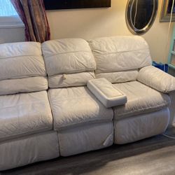 Genuine People Loungers White Leather Sofa