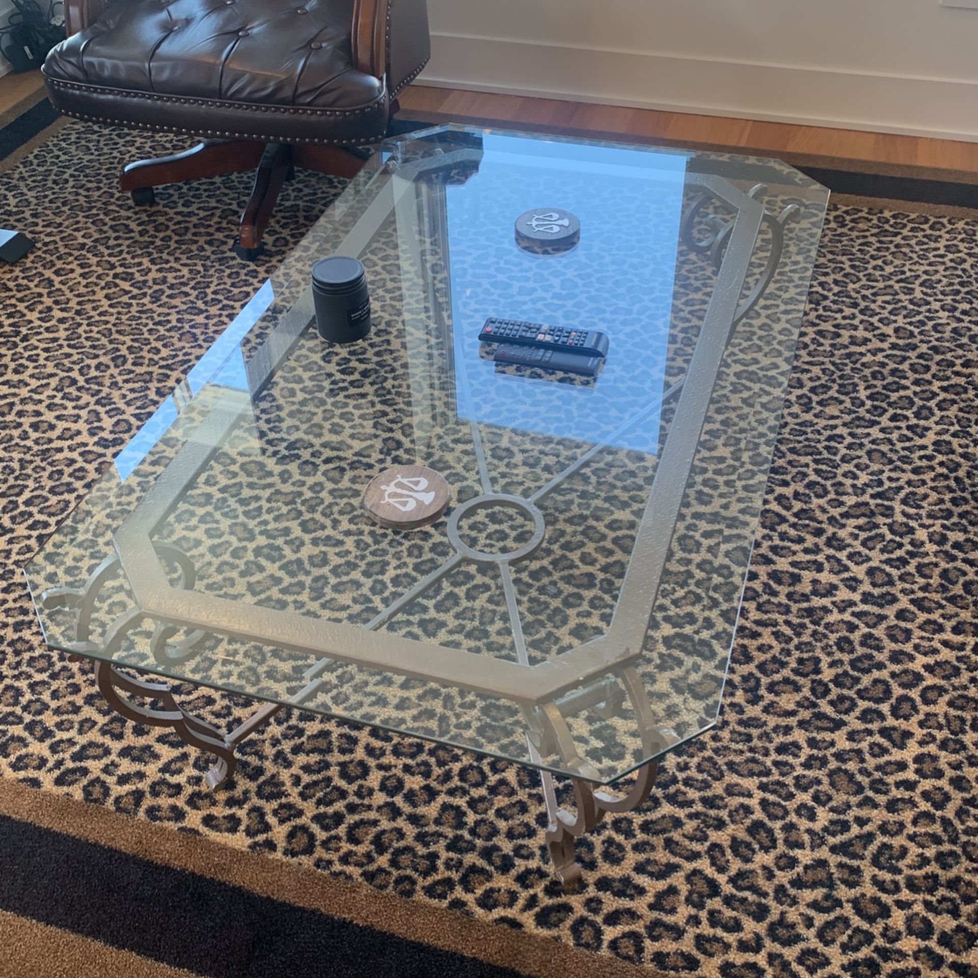 Glass And Iron Coffee Table