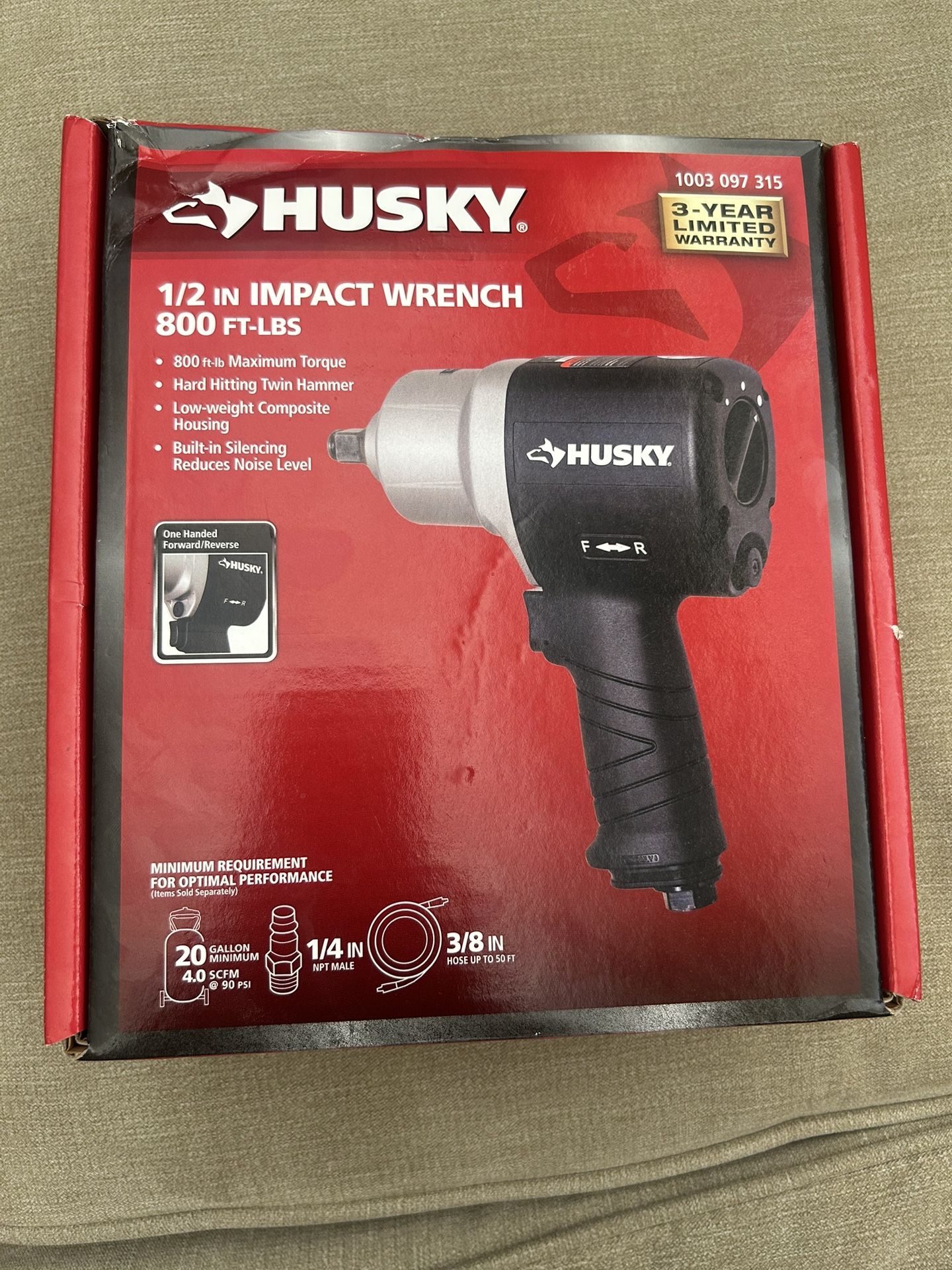Husky 1/2 Inch Impact Wrench 800lbs Torque
