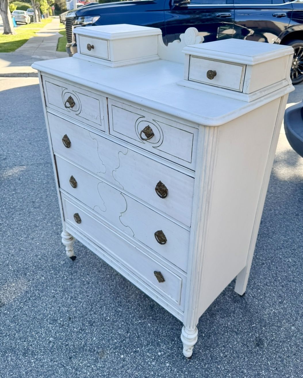 Vintage White Dresser + Drawers + Wheels