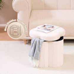 Round Boucle Storage Ottoman 46L