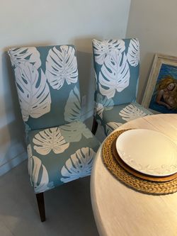 Set of 4 Tropical Leaf Upholstered Dining Chairs