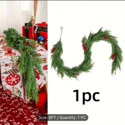 Christmas Garlands 6FT Artificial Pine Garland With Berries Greenery Garland Christmas Decorations For Xmas Fireplace Mantle Home Decor Indoor Outdoor