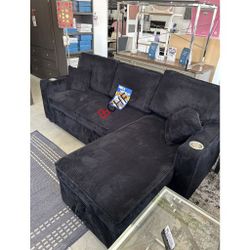 Corduroy Sectional Sleeper Sofa With Storage Chaise And Pull Out Bed 89" x 34" x 36"H  