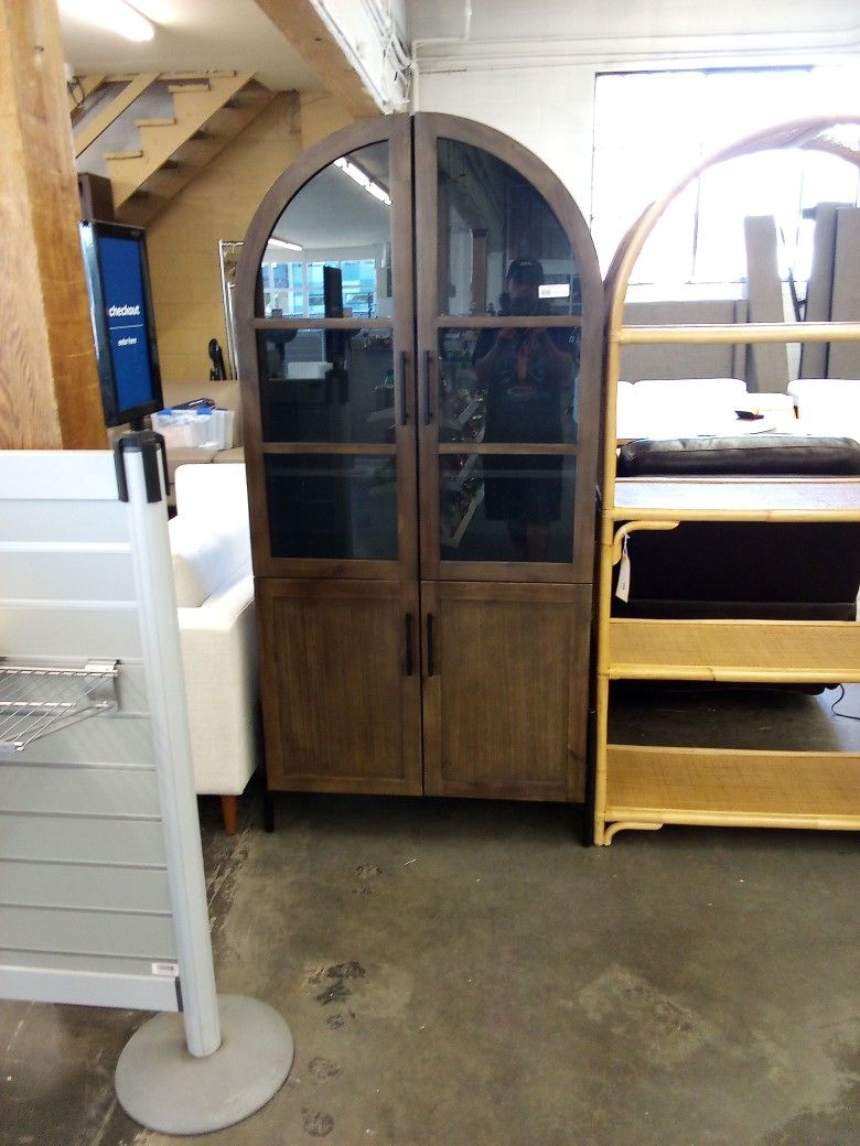 Amira Vintage Walnut And Charcoal Black Arch Display Cabinet