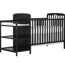 Dream On Me Anna 3-in-1 Full-Size Crib and Changing Table Combo in Black, Greenguard Gold Certified, Non-Toxic Finishes, Includes 1" Changing Pad, Woo