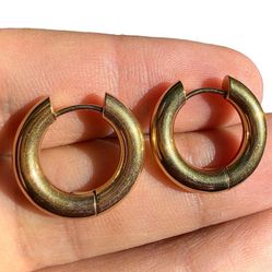 Gold Hoop Earrings 19mm Chunky 4mm Thick Hinged Minimalist Gift for Her