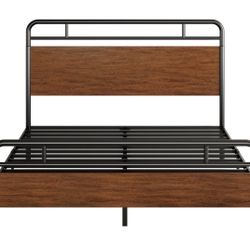 Wooden Headboard and Footboard, Rounded Corner Metal Frame, Heavy Duty Platform Bed with Under Bed Storage,