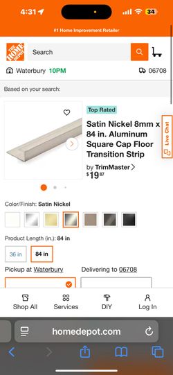 Satin Nickel 8mm x 84 in. Aluminum Square Cap Floor Transition Strip 