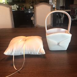 Matching Flower Girl Basket And Ring Bearer Pillow Set