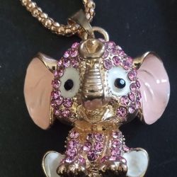 Cute Sparkling Pink Elephant BJ Necklace