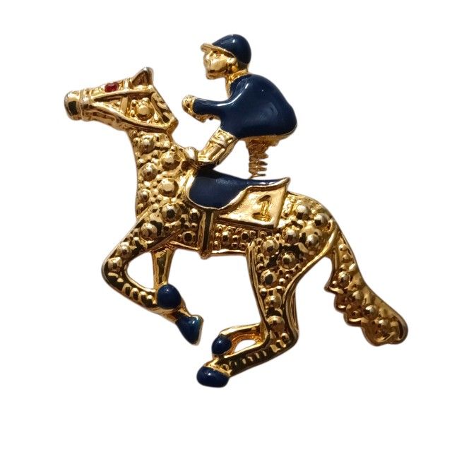 Vintage Horse & Jockey Pin Brooch Equestrian Kentucky Derby 
