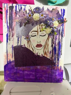 Original Mixed Media Canvas Art with 3D Flowers