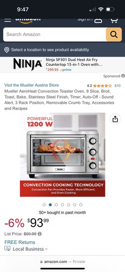  Mueller AeroHeat Convection Toaster Oven, 8 Slice, Broil, Toast,  Bake, Stainless Steel Finish, Timer, Auto-Off - Sound Alert, 3 Rack  Position, Removable Crumb Tray, Accessories and Recipes: Home & Kitchen