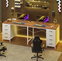 New and assembled   78 Inch ,2 Person Desk with 8 Drawers, Large Home Office Computer Desk with Power Outlets, Antique White