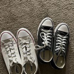 2 PAIRS (BLACK AND WHITE CONVERSE SHOES)