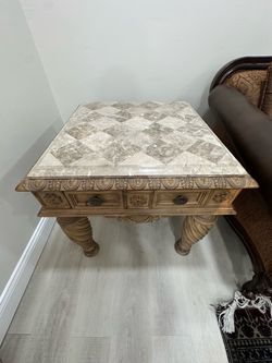 Ornate End Table with Marble Top