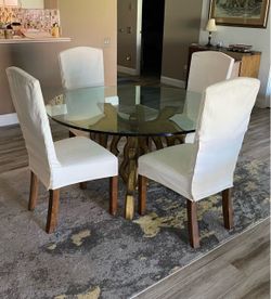 Round Glass Top Dining Table with 4 Chairs