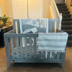 Crib, mattress and bedding