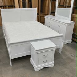 white 4 piece queen size bedroom set
