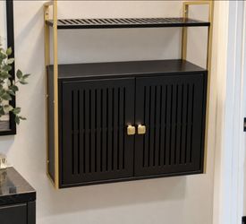 Modern Black $ Gold Storage Cabinet with Shelves