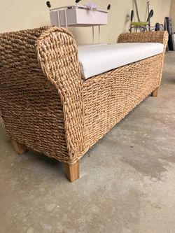 Woven Seagrass Storage Bench with Cushion