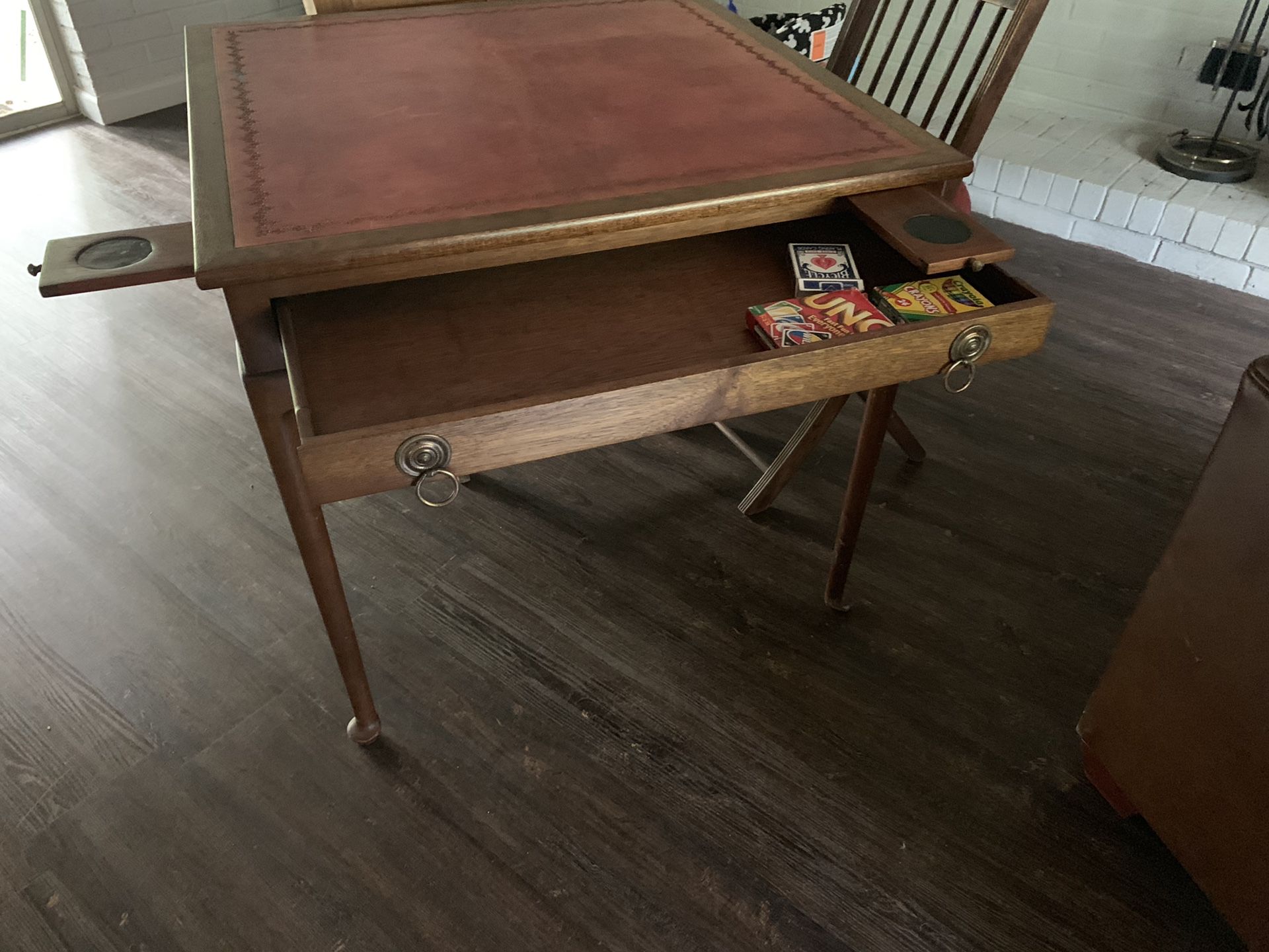 Antique leather top card table
