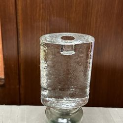 Crate & Barrel Large Ice texture Glass paperweight taper candle holder 