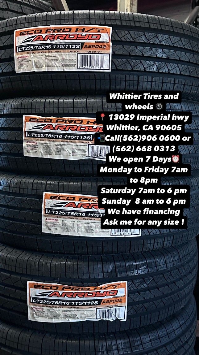 LT225/75R16 ARROYO HT SET OF FOUR NEW TIRES, INCLUDING MOUNTING AND BALANCING. ASK ME FOR ANY SIZE OR BRAND